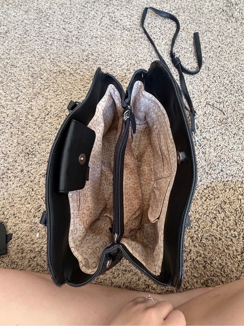 Guess Black Tote with Patterned Cream Interior